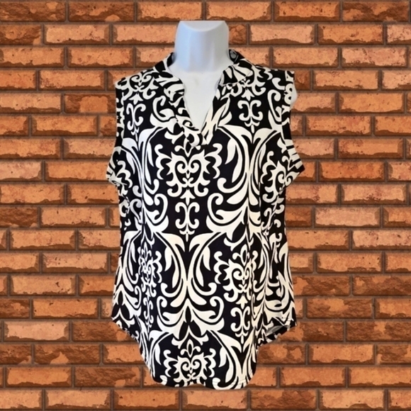 Halife black sleeveless summer white top blouse tunic sz L - Picture 1 of 8